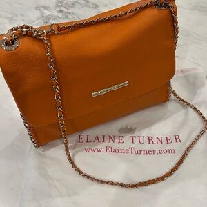 Elaine Turner Nala Tangerine Leather Shoulder Bag with Chain Strap